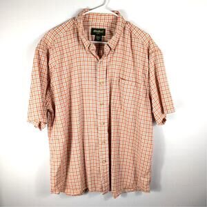 Eddie Bauer Mens XL Short Sleeve Plaid Button Front Cotton Shirt Orange Check